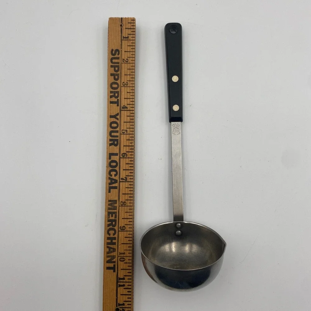 Ekco Forge Stainless Steel Soup Ladle Black Riveted Handle Pour Spout USA Made